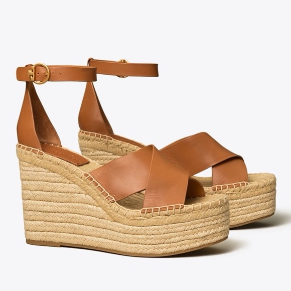 Tory Burch Shoes - Tory Burch Brown Selby Ambra Leather Wedge Espadrilles